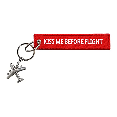 Kiss me before flight Schlüsselanhänger mit kleinem Flugzeug