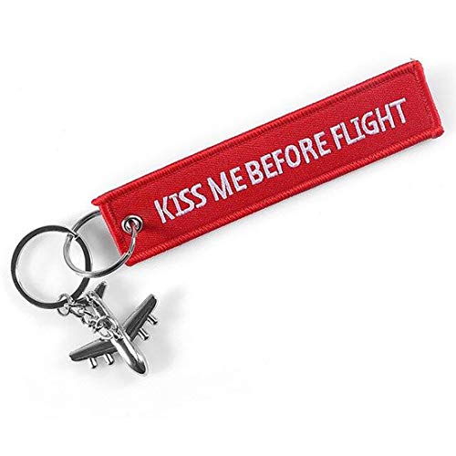Kiss me before flight Schlüsselanhänger mit kleinem Flugzeug