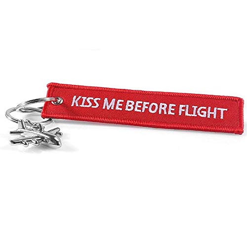 Kiss me before flight Schlüsselanhänger mit kleinem Flugzeug